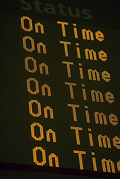 Close-up of arrival and departure board