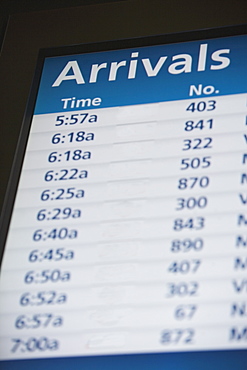 Close-up of arrival and departure board