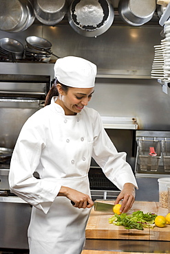 Female chef in restaurant kitchen