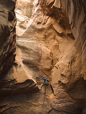 Man canyon rappelling