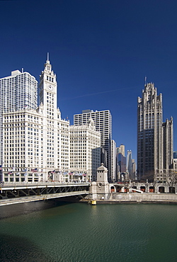 Michigan Avenue Bridge with Tribune Tower and Wrigley Building Chicago Illinois USA