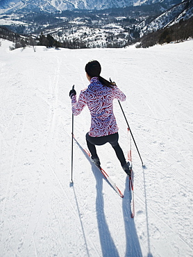 Woman cross country skiing