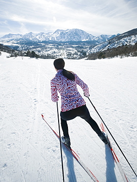 Woman cross country skiing