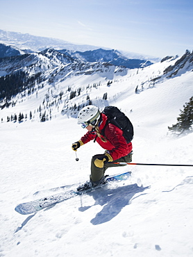 Woman skiing downhill