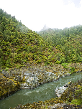 River running through forested canyon