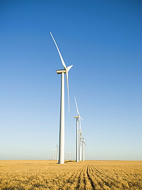 Row of windmills on wind farm