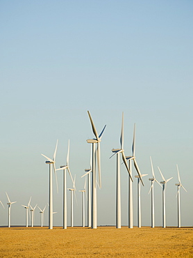 Rows of windmills on wind farm