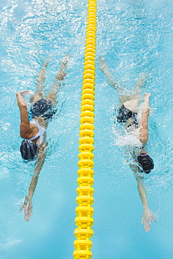 Women swimming laps in pool