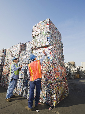 Workers at recycling plant