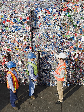 Workers at recycling plant