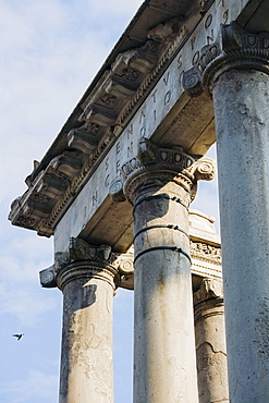 Ionic columns on Temple of Saturnus, Roman Forum, Italy