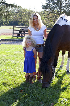 Mother with daughter (4-5) outdoors, Old Wick, New Jersey