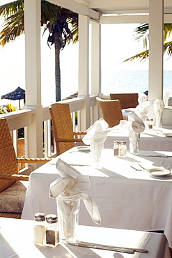 Beach resort restaurant table settings, Turks & Caicos, Providenciales