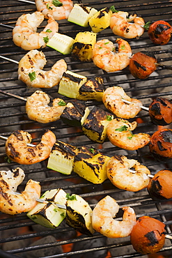 Shish kebab cooking on grill