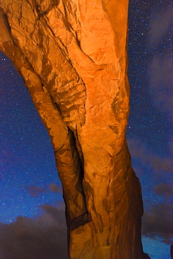 Close-up of natural arch at night, Arches National Park, Utah
