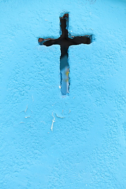 Mexico, Quintana Roo, Yucatan Peninsula, Isla Mujeres, Cross shape on blue wall, Mexico, Quintana Roo, Yucatan Peninsula, Isla Mujeres