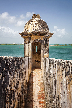 Morro Castle, Old weathered watchtower, El Morro, San Juan, Puerto Rico