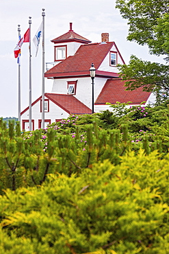 Fort Point Lighthouse and bushes in foreground, Nova Scotia, Canada