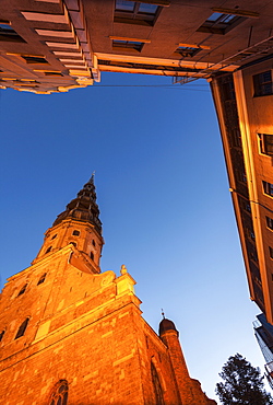 Cropped view of St. Peter's Church against clear sky, Latvia