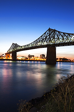 Illuminated Jacques Cartier Bridge against sky, Quebec, Canada