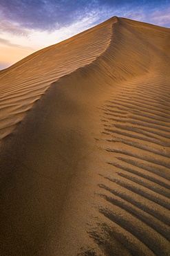View od sand dune at sunset, Christmas Valley Dunes, Oregon