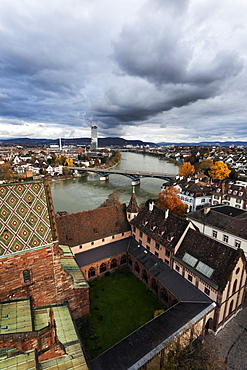 City roofs and Rhine River, Basel Minster and Rhine RiveerBasel, Basel-Stadt, Switzerland