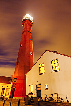 View of Scheveningen Lighthouse at sunset, Scheveningen Lighthouse, Scheveningen, The Hague, Netherlands