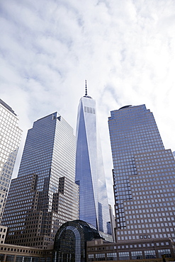 Low-angle view of financial district, New York City, New York,USA