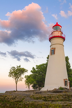 Low angle view of Marble Head Lighthouse, USA, Ohio, Sandusky, Marble Head Lighthouse