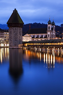 Chapel Bridge and Jesuit Church, Switzerland, Lucerne, Chapel Bridge,Kapellbrucke, Jesuit Church