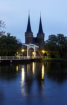 Towers at night, Netherlands, South Holland, Delft