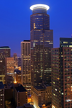 Downtown district at night, USA, Minnesota, Minneapolis