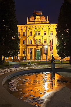 Illuminated facade of Maribor University building, Slovenia, Maribor, Maribor University