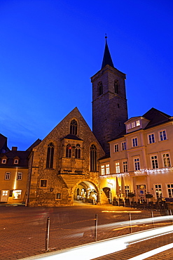 Illuminated old town buildings, Erfurt, Thuringia, Germany