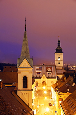 Illuminated St. Mark's Church and Cathedral of Sts. Cyril and Methodius, Croatia, Zagreb, St. Mark's Church, Cirila i Metoda Church