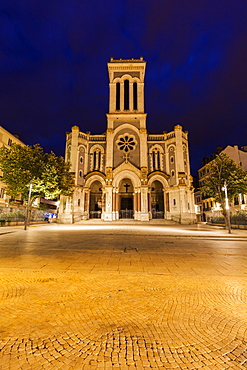 France, Auvergne-Rhone-Alpes, Saint-Etienne, Saint-Charles-de-Borrome Cathedral at night