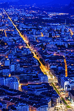 France, Auvergne-Rhone-Alpes, Grenoble, Grenoble panorama at evening