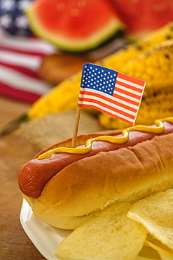 Hot dog with American flag toothpick