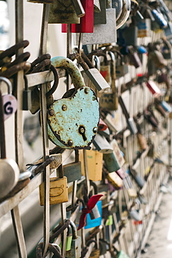 Padlocks on fence in Barcelona, Spain