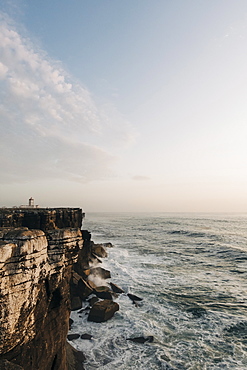 Building on cliff by sea in Peniche, Portugal