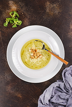 Soup with croutons and cheese