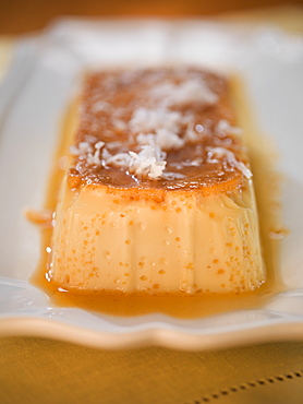 Close up of flan on plate