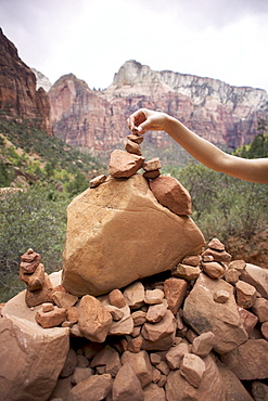 Marking a trail in Zion National Park, Utah USA