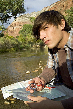 Hiker checking his map