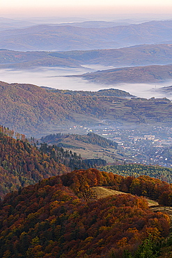 Ukraine, Zakarpattia region, Carpathians, Borzhava, Carpathian Mountains at sunset