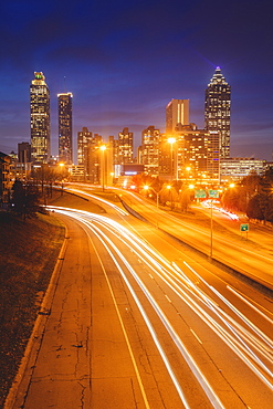 USA, Georgia, AtlantaTraffic light trails in city at night