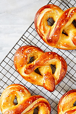 Pretzels on baking sheet