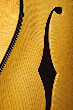 Close up of acoustic guitar body