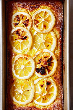 Lemon cake in baking pan