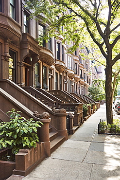 USA, New York, New York City, Row of brownstone buildings